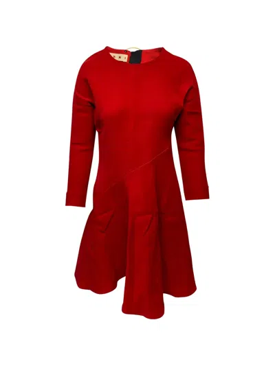 Pre-owned Marni Flared Long-sleeve Dress In Red