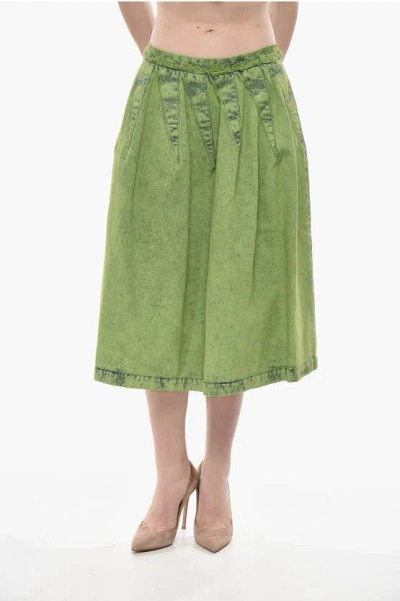 Marni Flared Midi Denim Skirt With Back Zip In Green