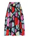 Marni Multicolor Midi Skirt With Elastic Waist And All-over Floral Motif In Cotton Woman In Black