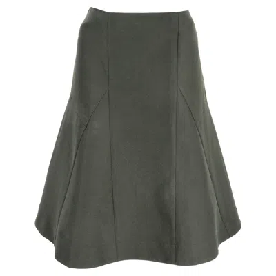Marni Flared Midi Skirt In Olive Green Cotton