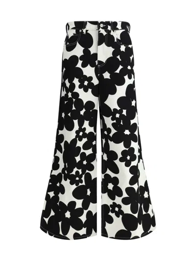Marni Cotton Trousers With Black And White Dillies Print