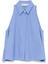 Marni Flared Cotton Blouse In Blue