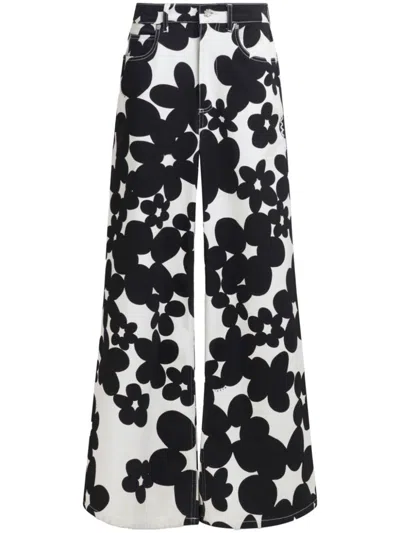MARNI MARNI FLARED TROUSERS WITH FLORAL PRINT