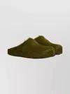 Marni Flat Leather Mules Faux Fur Texture In Green