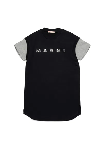 MARNI FLEECE DRESS BRANDED WITH RHINESTONES