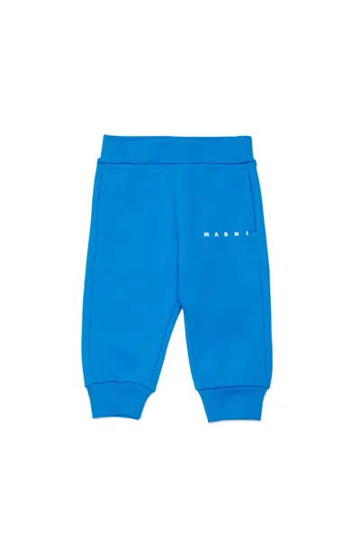 Marni Fleece Jogger Pants With Logo In Blue