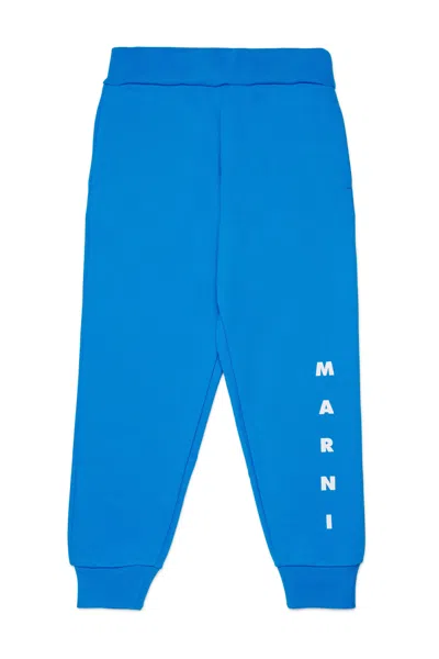 Marni Kids' Fleece Jogger Pants With Logo In Blue