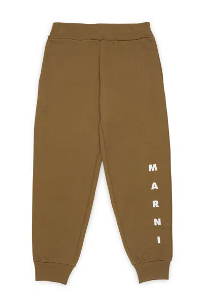 Marni Fleece Jogger Pants With Logo In Brown