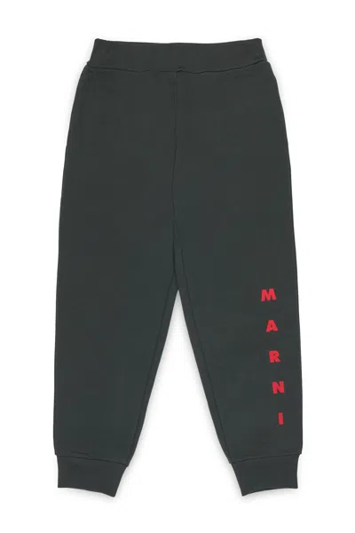 Marni Fleece Jogger Pants With Logo In Black