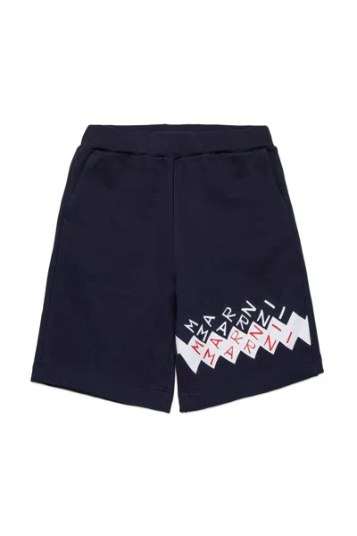 Marni Shorts In Felpa Con Logo Promenade In Blue