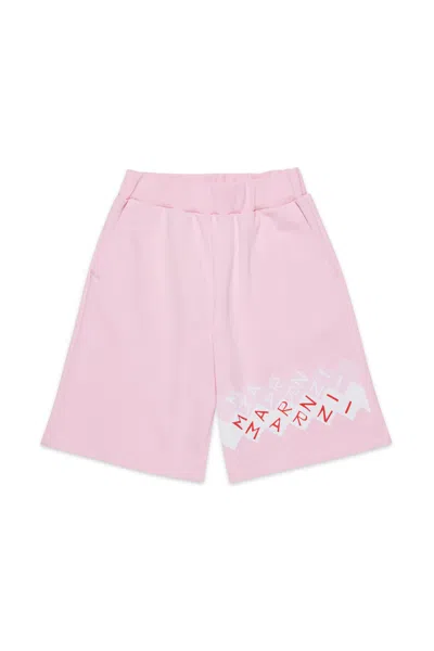 Marni Fleece Shorts Branded Promenade In Pink