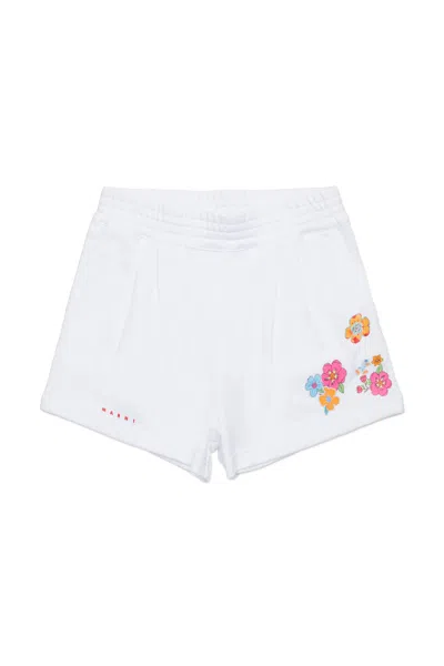 Marni Kids' Fleece Shorts With Flowers In White