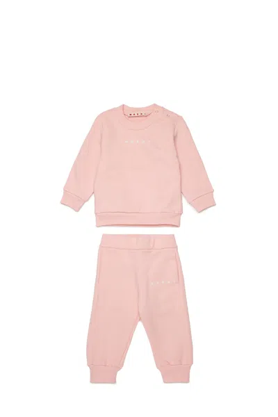 Marni Babies' Fleece Tracksuit Set With Institutional Logo In Pink