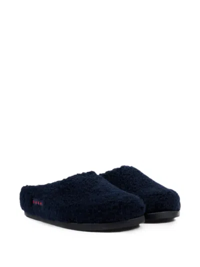 Marni Kids' Fleece-texture Logo-patch Sandals In Blue