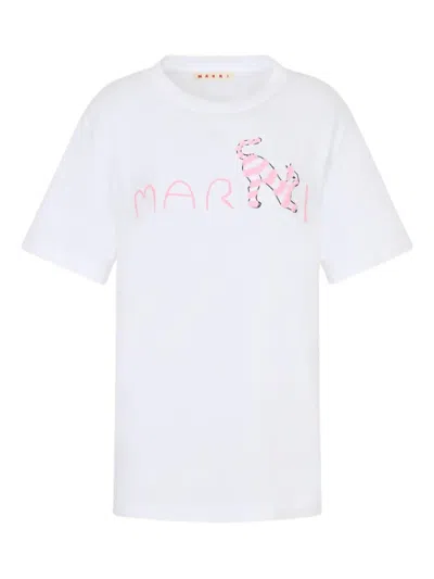 Marni Flock-printed Logo T-shirt In White