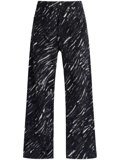 Marni Flocked Wide-leg Jeans In Black