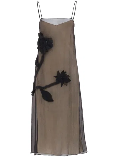 Marni Floral-appliqué Crepon Dress In Black