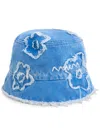 Marni Light Blue Denim Bucket Hat With Dillies Patch Details In Blue
