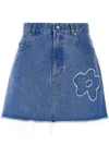 Marni Denim Mini Skirt With Floral Patch Detail In Blau