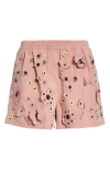 Marni Floral Appliqué Suede Shorts In Pink