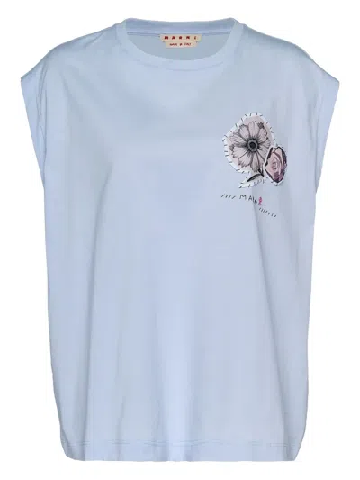 Marni Floral-applique T-shirt In Blue
