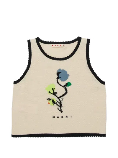 Marni Kids Floral Trim Top In Neutral