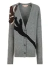 Marni Grey Alpaca Wool Cardigan With Flower Patch In Gray