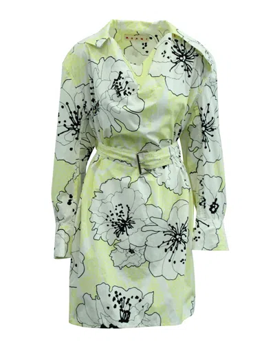 Marni Floral Belted Dress In Yellow Cotton In Green
