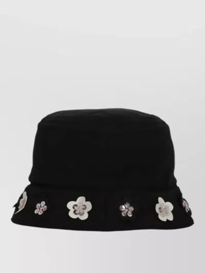 Marni Floral Detail Casual Hat Embossed Design In Black