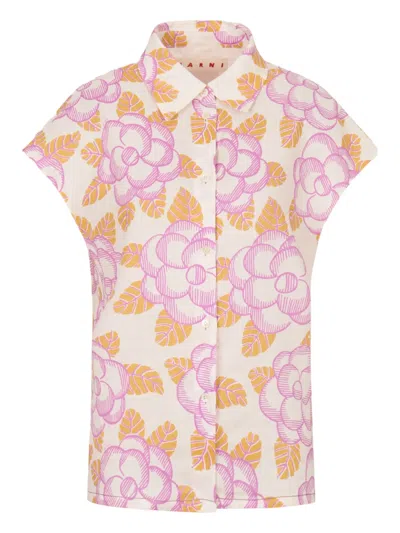 Marni Boxy Floral Pattern Shirt With Gathered Detail In Multi