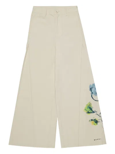 Marni Kids' Floral Casual Trousers In Neutral