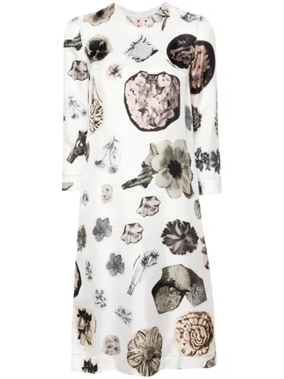 Marni Floral Collage-print Silk Dress In White
