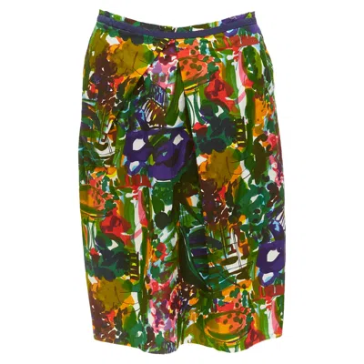 Marni Floral Cotton Inverted Pleat Front Knee Skirt In Multi