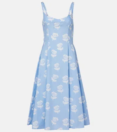 Marni Floral Cotton Midi Dress In Blue