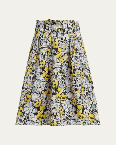 Marni Floral Cotton Midi Skirt In Maize