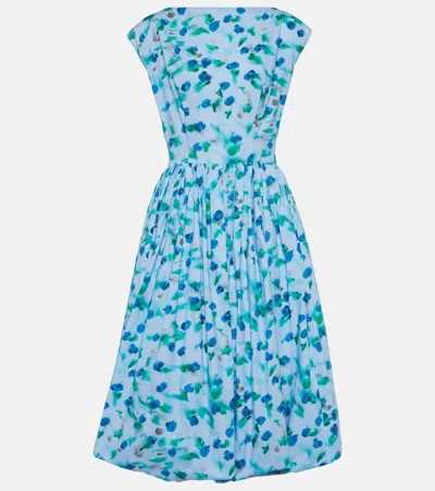 Marni Floral Print Midi Dress With Balloon Skirt In Light Blue