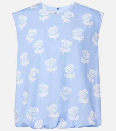 Marni Floral Cotton Top In Blue