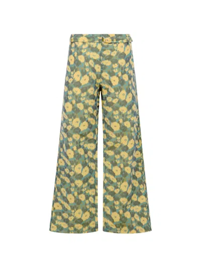 Marni Floral D-ring Belt Trousers In Green