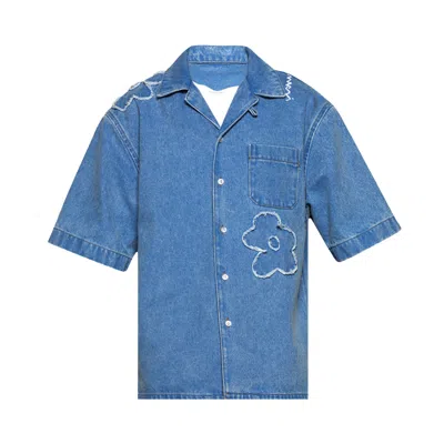 Pre-owned Marni Floral Detailed Short-sleeved Buttoned Shirt 'cobalt' | Blue | Men's Size 52