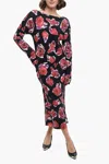 Marni Tulip-print Boat-neck Crepe Midi Dress In Black