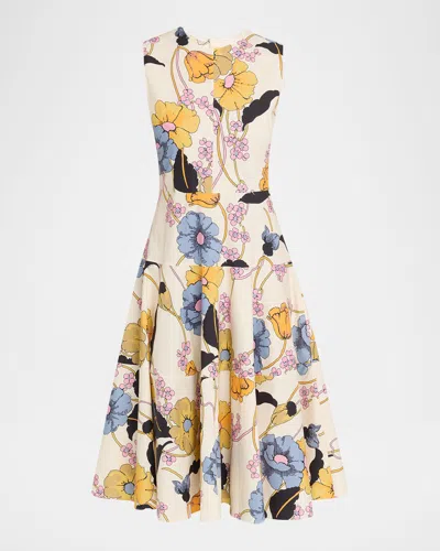 Marni Floral Drop-waist Sleeveless Midi Dress In Multi