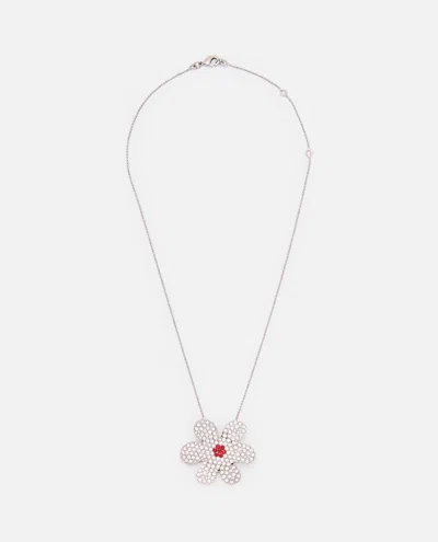 Marni Floral Embellished Chained Necklace In Silver