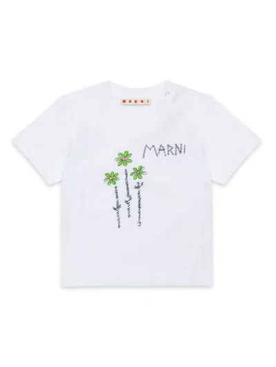 Marni Babies' Floral-embroidered Cotton T-shirt In White