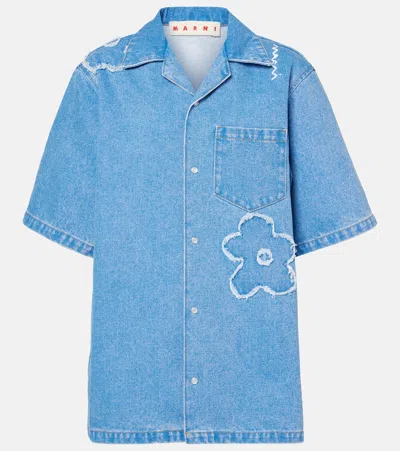 MARNI FLORAL EMBROIDERED DENIM SHIRT