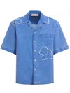 Marni Pocketed Embroidered Short Sleeve Shirt In Blue