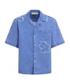 Marni Pocketed Embroidered Short Sleeve Shirt In Blue