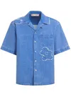 Marni Pocketed Embroidered Short Sleeve Shirt In Blue