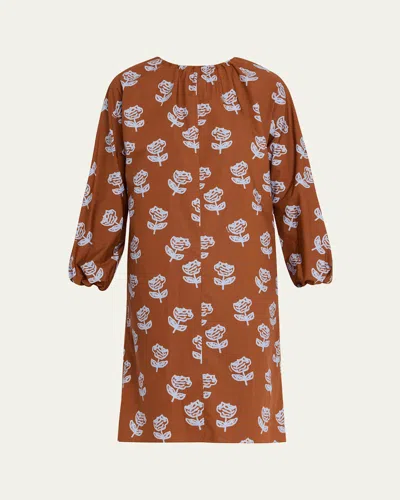 Marni Floral Gathered-neck Long-sleeve Midi Dress