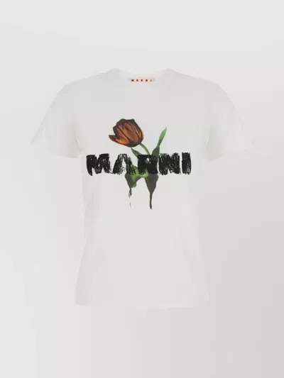 MARNI FLORAL GRAPHIC PRINT CREW NECK SHORT SLEEVE TOP