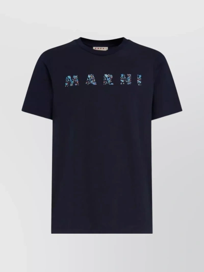 Marni Floral Graphic Print Crew-neck T-shirt In Blue